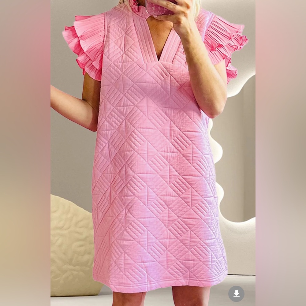 Ruffled Notched Cap Sleeve Mini Dress